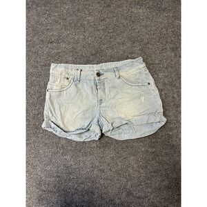Vila Clothes Shorts Womens Size L Light Wash Blue Denim Cuffed Casual Stains Rip